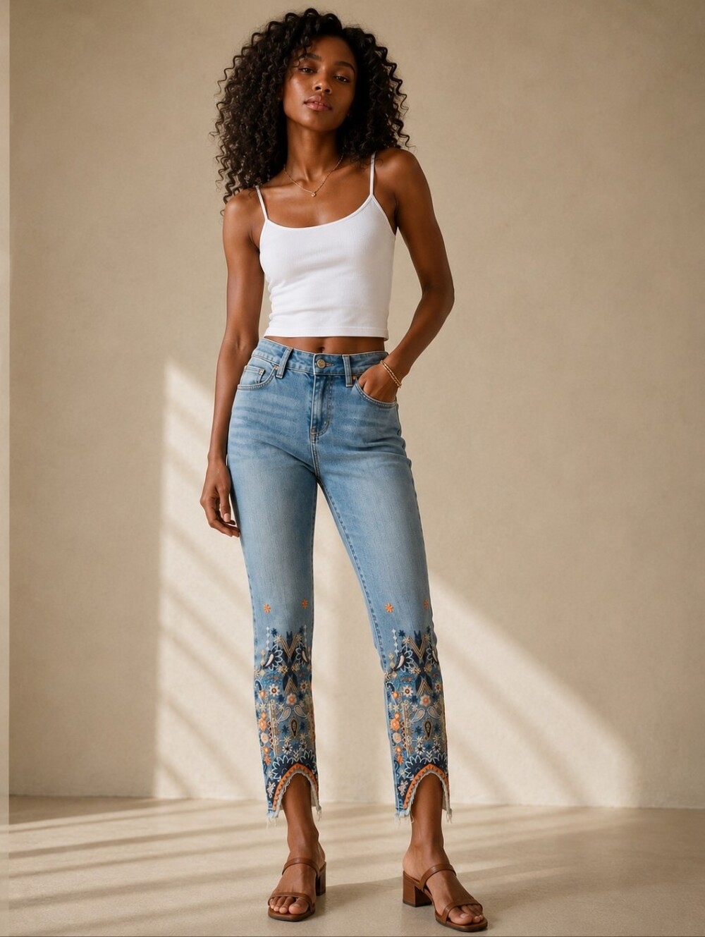 ❤️ LAURIE FELT EMBROIDERED HIGH RISE SKINNY DAISY DENIM JEANS, 4P (27 PETITE)